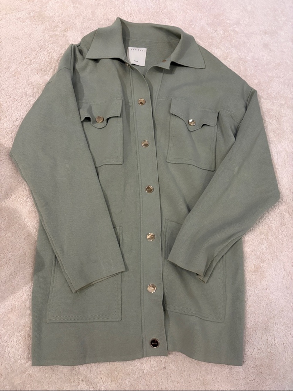 Sandro Light Sage Green Women's Button-Front Jacket